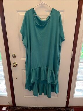 Zim and Zoe Women's Teal Ruffle-Hem Midi Dress plus size 30/32